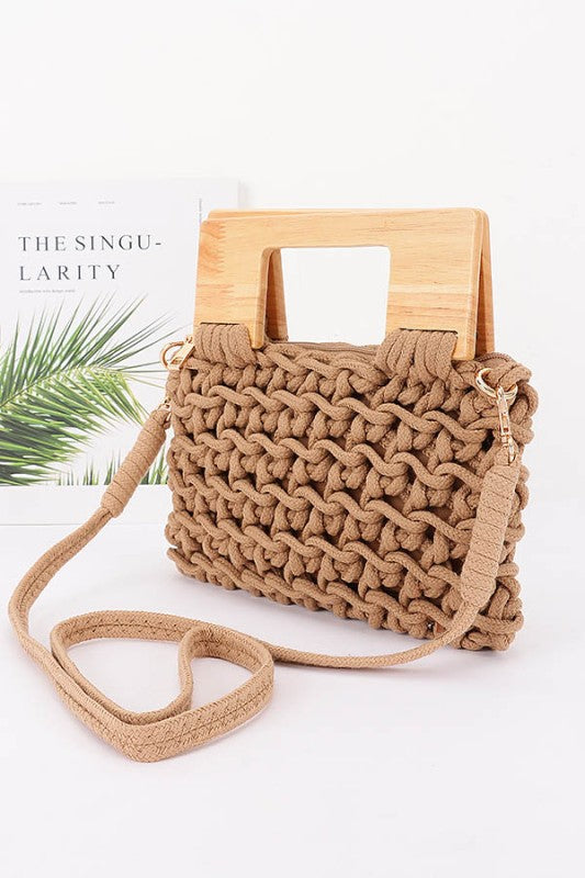 Woven Bag with Wooden Handle