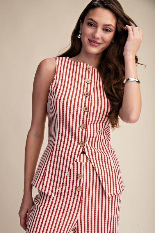 RIVERA STRIPED BUTTON TOP