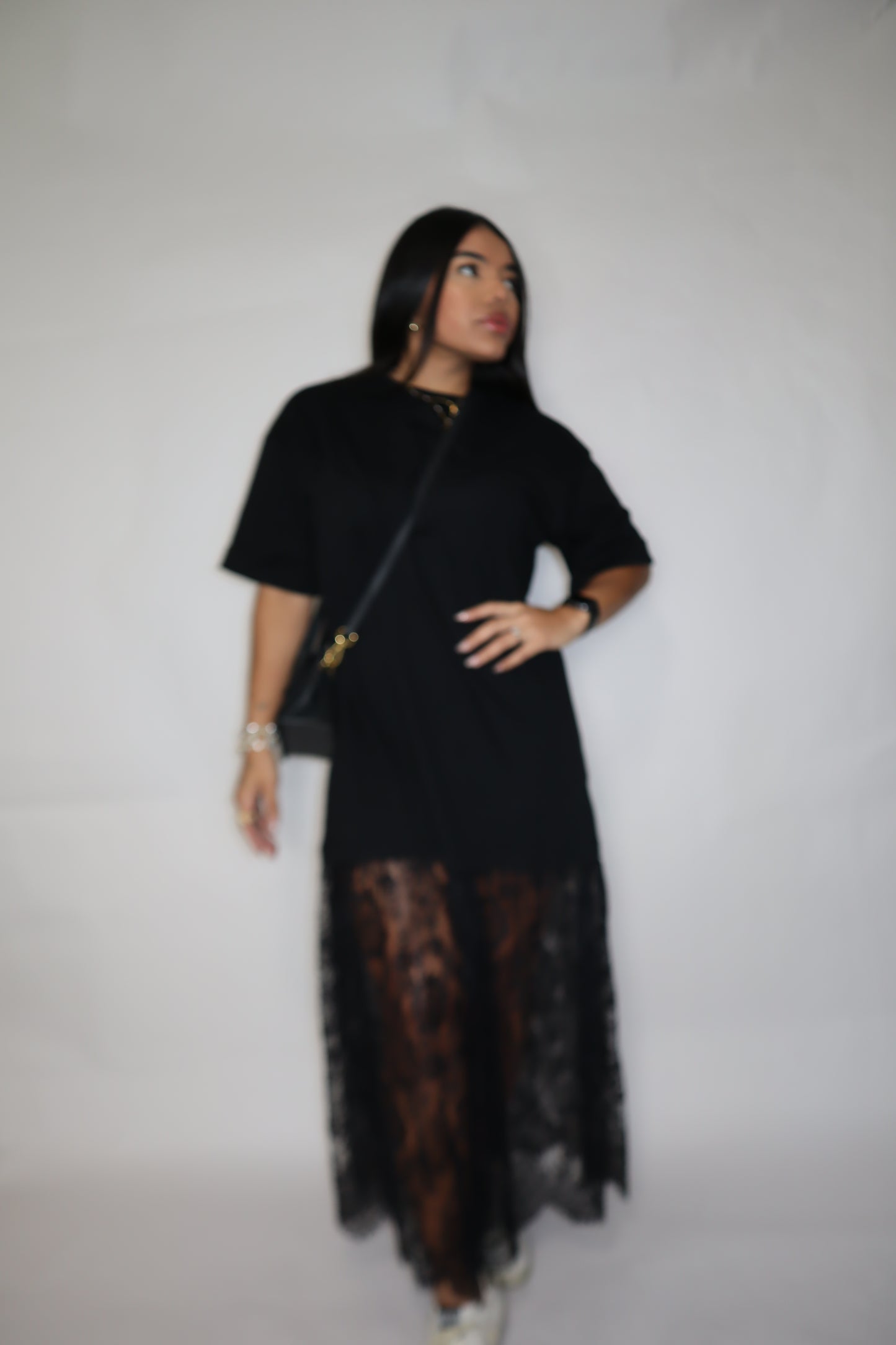 Noir Lace Contrast Maxi Dress