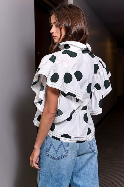 Lucia Ruffle Sleeves Polka Dot Print Top