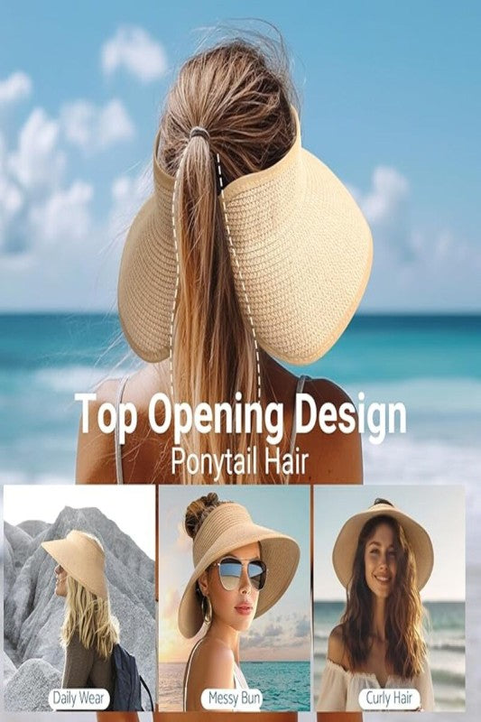 Riviera Ponytail Wide Brim Packable Visor Hat