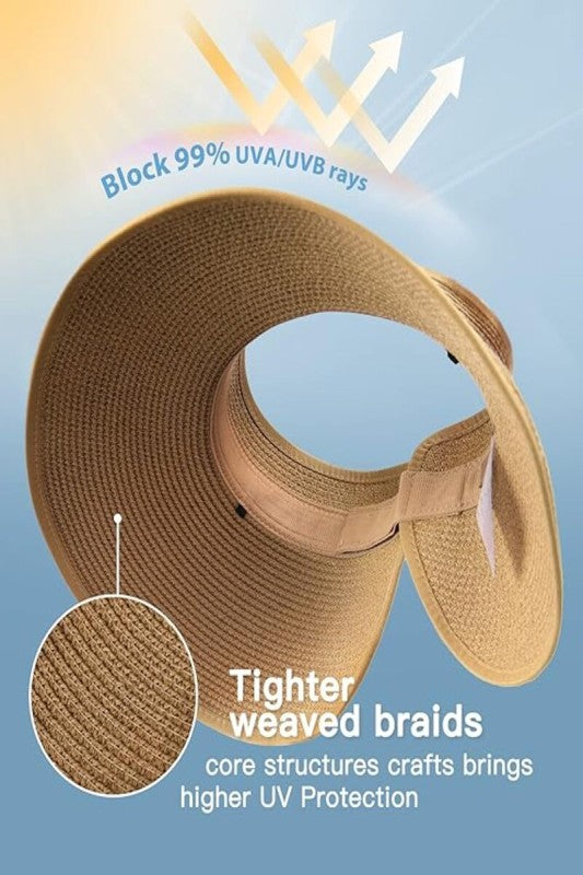 Riviera Ponytail Wide Brim Packable Visor Hat