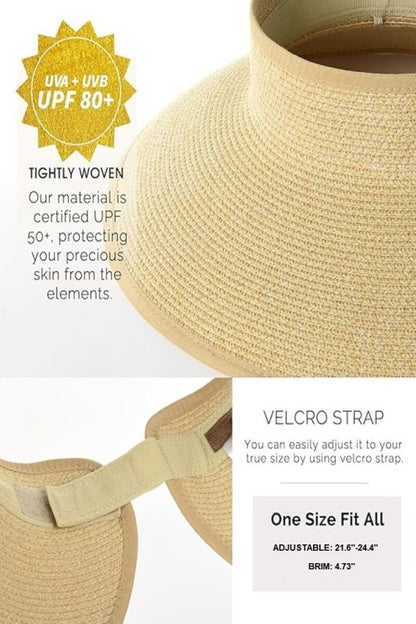 Riviera Ponytail Wide Brim Packable Visor Hat