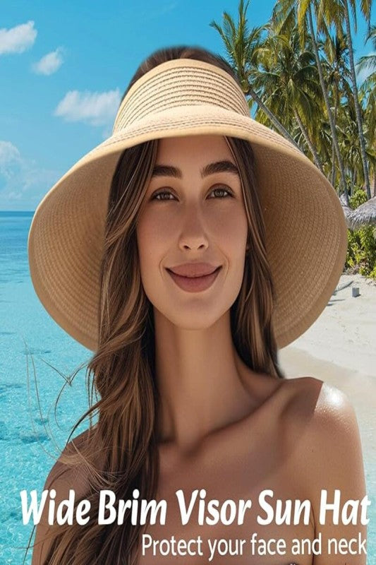 Riviera Ponytail Wide Brim Packable Visor Hat