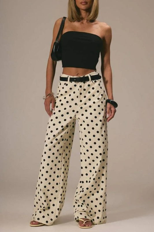 Polka Dot High Waist Straight Jeans Pants