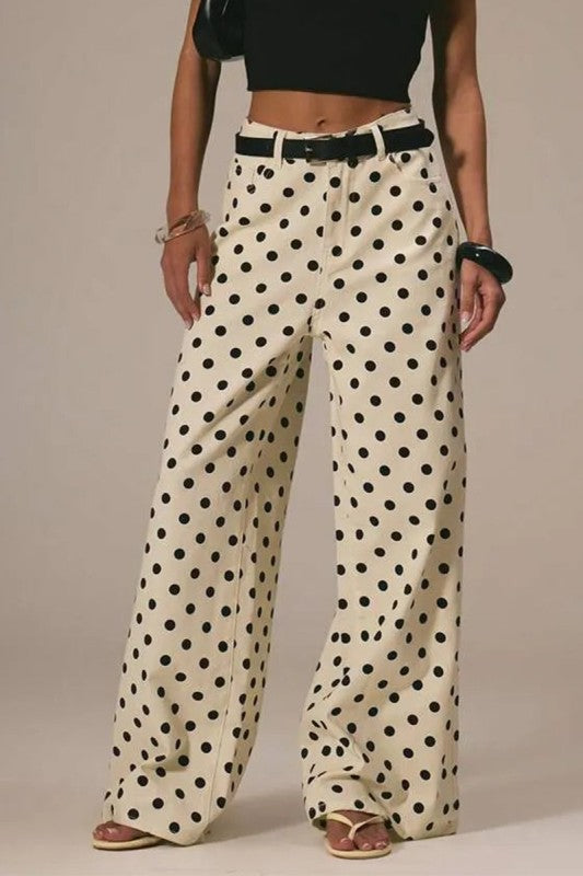 Polka Dot High Waist Straight Jeans Pants
