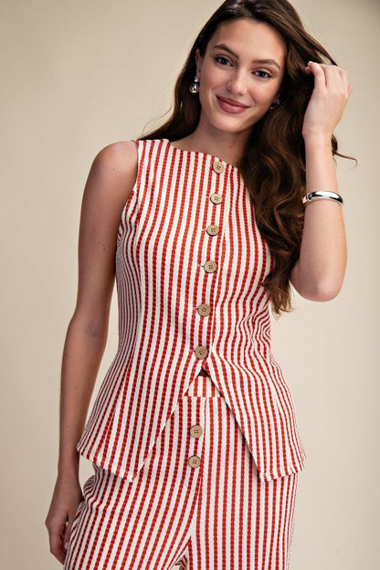 RIVERA STRIPED BUTTON TOP
