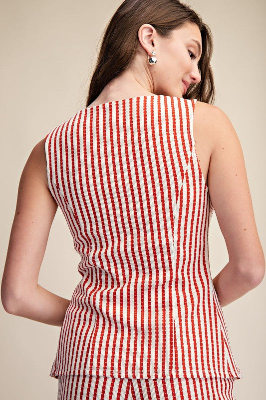 RIVERA STRIPED BUTTON TOP