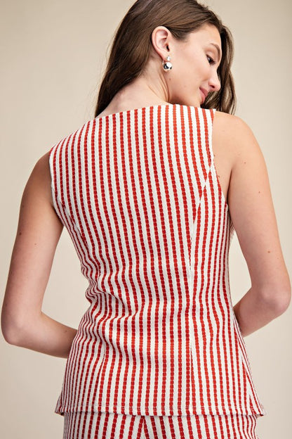 RIVERA STRIPED BUTTON TOP