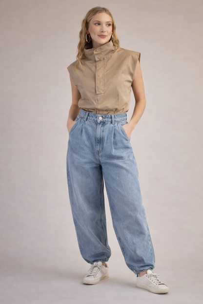 Flavia Mock Neck Shoulder Top