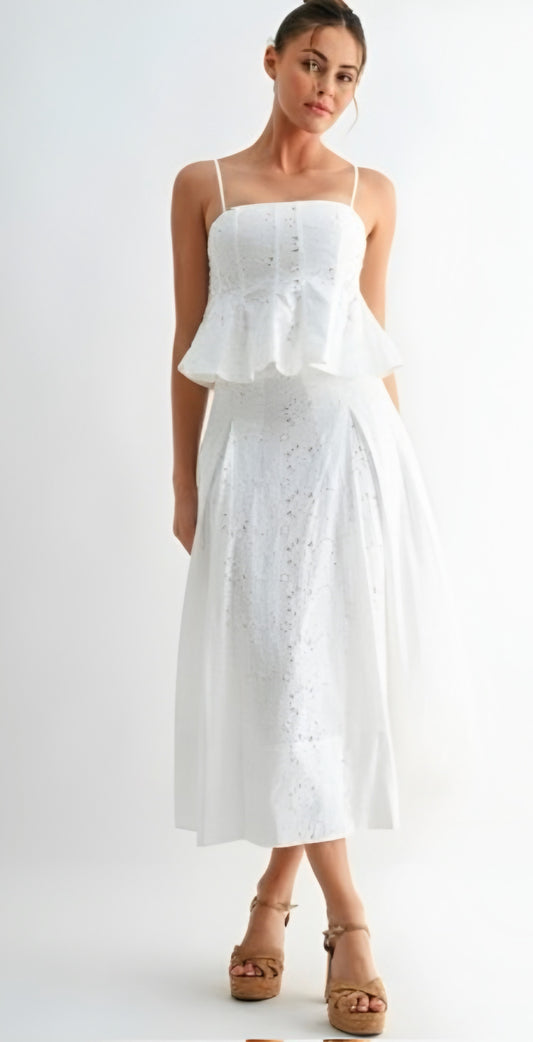 Celeste White Midi Skirt Set