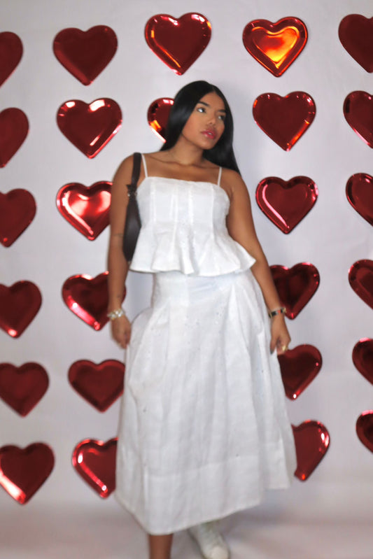 Celeste White Midi Skirt Set