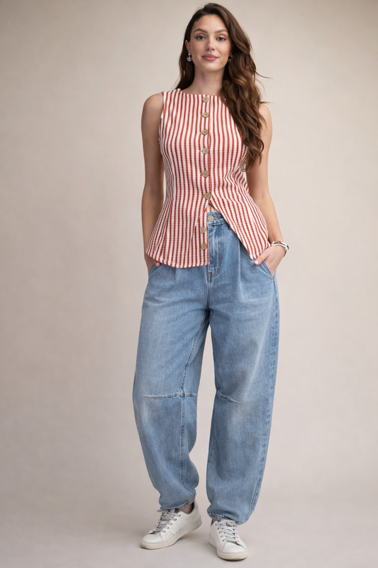 RIVERA STRIPED BUTTON TOP