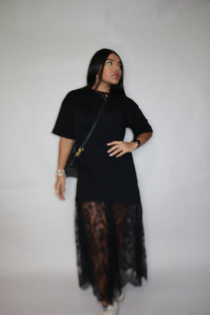 Noir Lace Contrast Maxi Dress