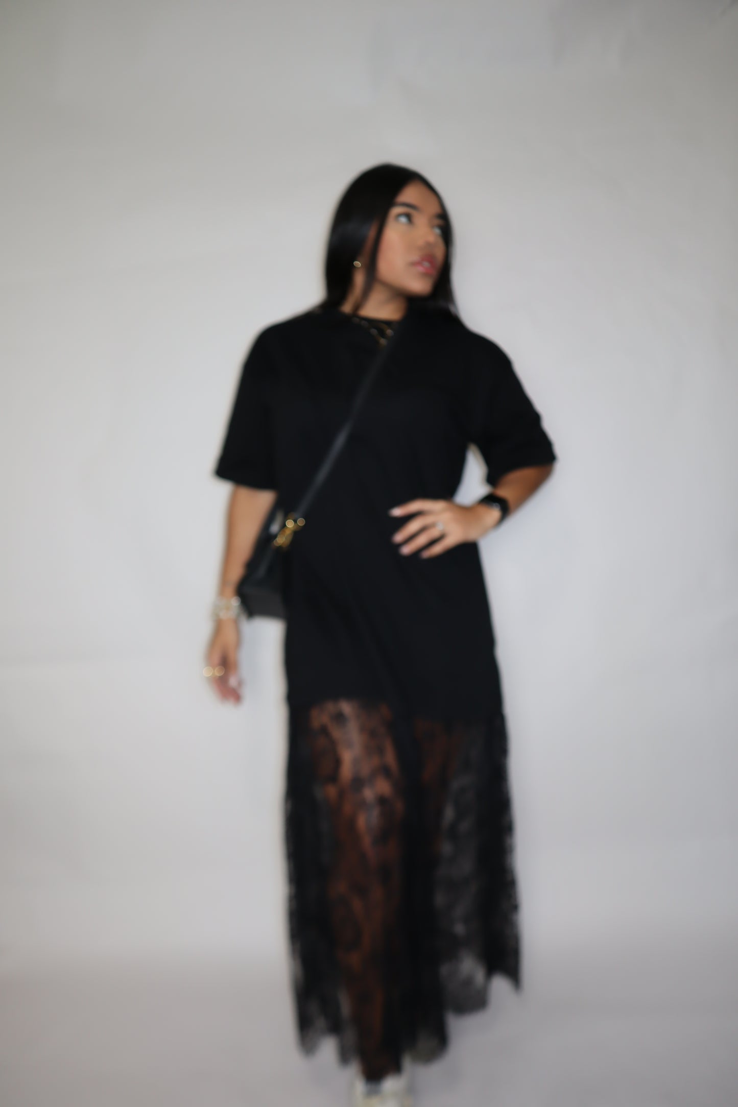 Noir Lace Contrast Maxi Dress