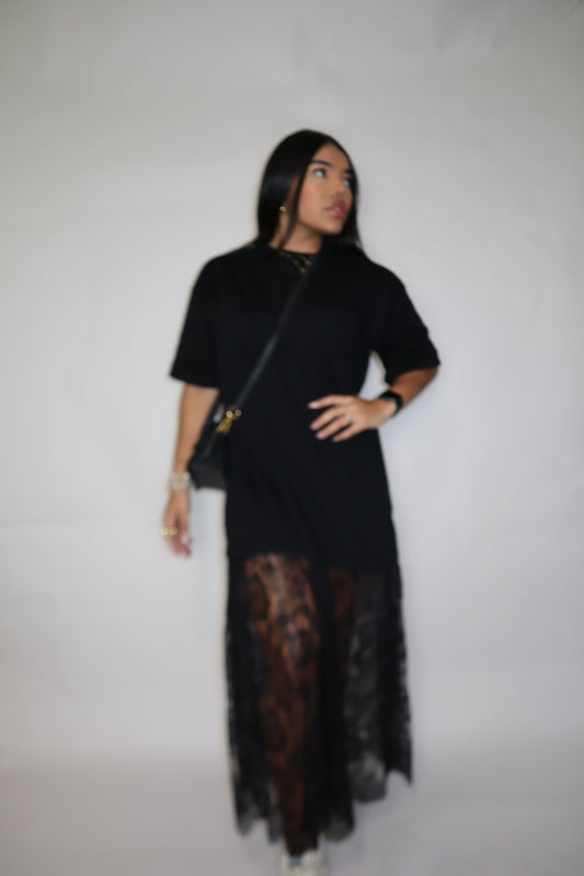 Noir Lace Contrast Maxi Dress
