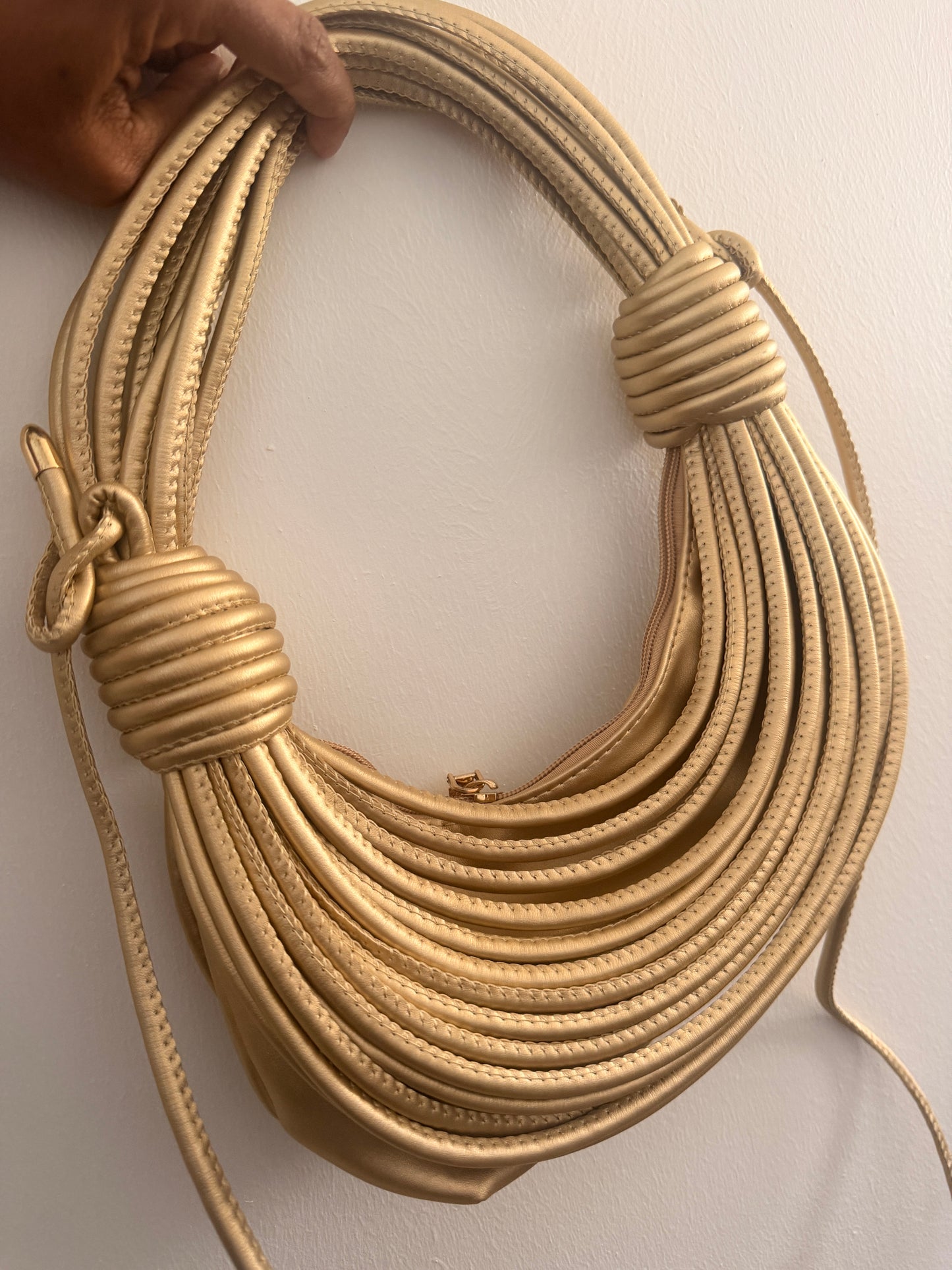 Unique Noodle Drape Mini Tote Handle Leather Bag