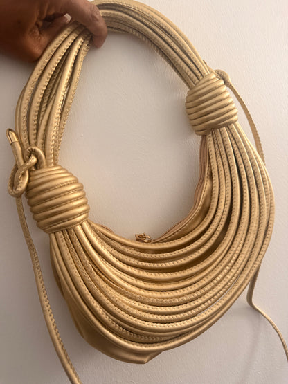 Unique Noodle Drape Mini Tote Handle Leather Bag