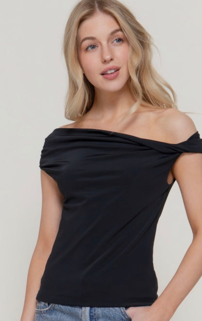 Hanna Off Shoulder Asymmetrical Knit Top