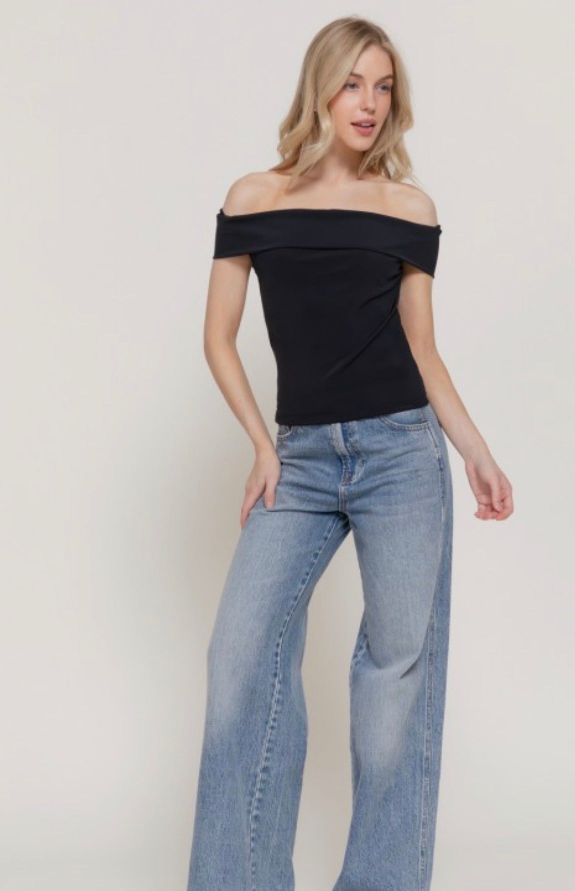 Hanna Off Shoulder Asymmetrical Knit Top