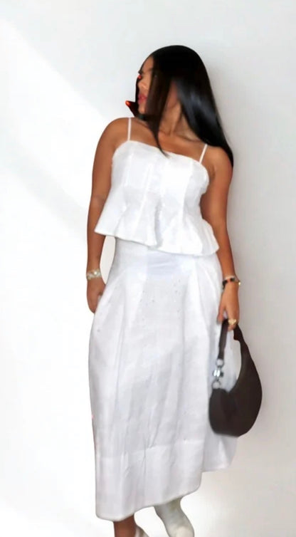 Celeste White Midi Skirt Set