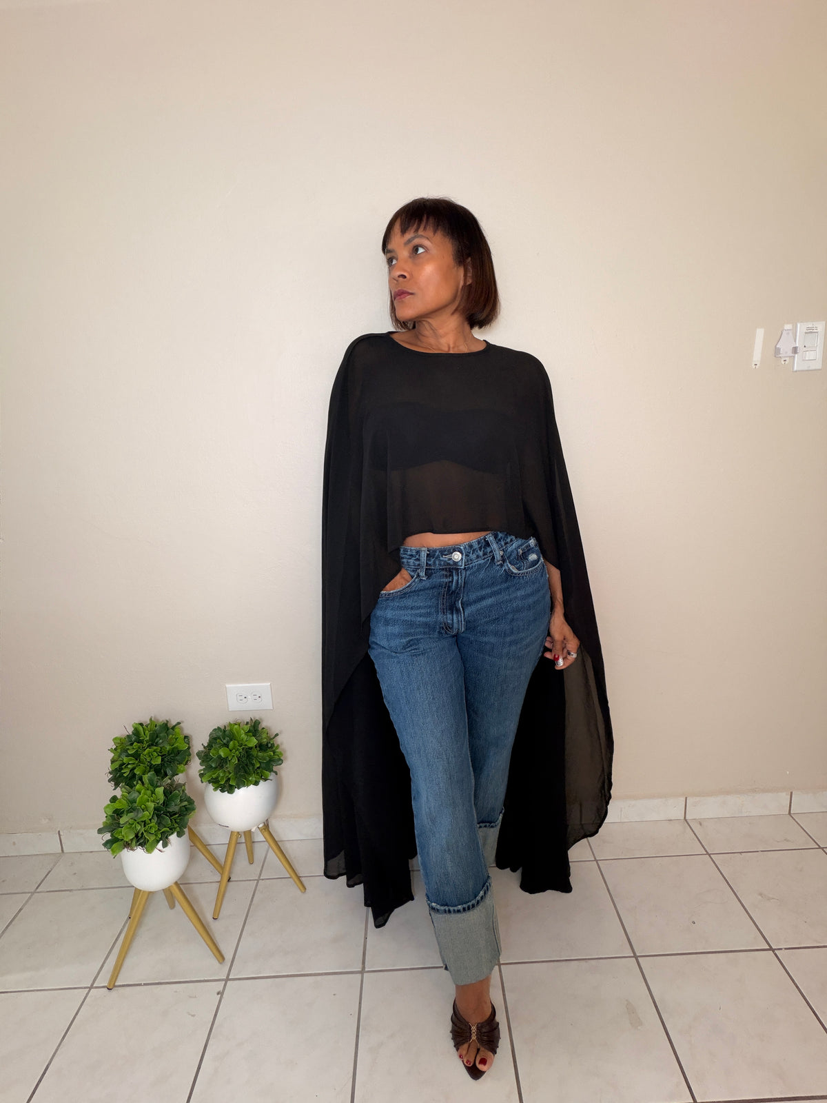 Noir Cape Top