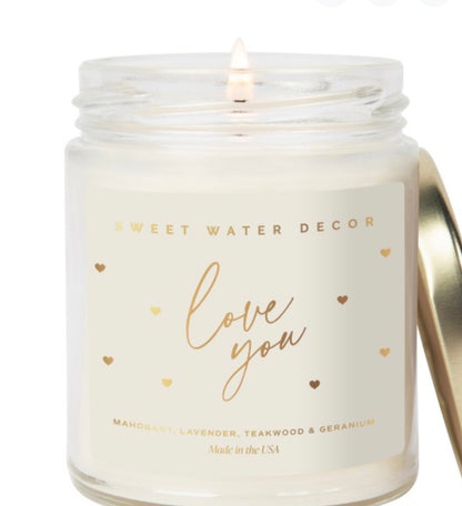 Love You 9oz Soy Patterned Candle, Valentine's Day (sweet water decors)