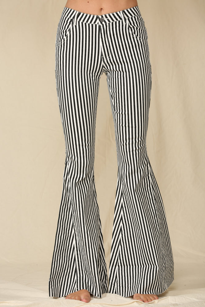 Vertical Striped bell bottom jeans pants