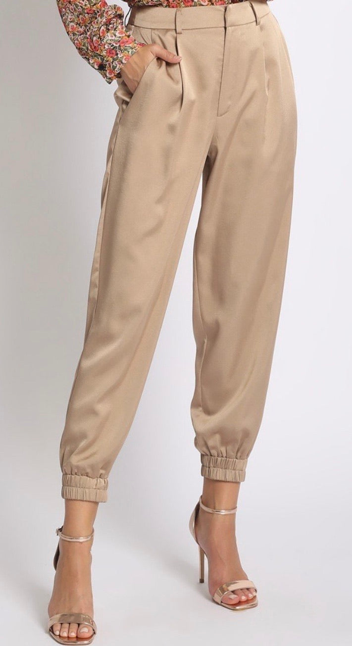 Pantalon jogger camel satin