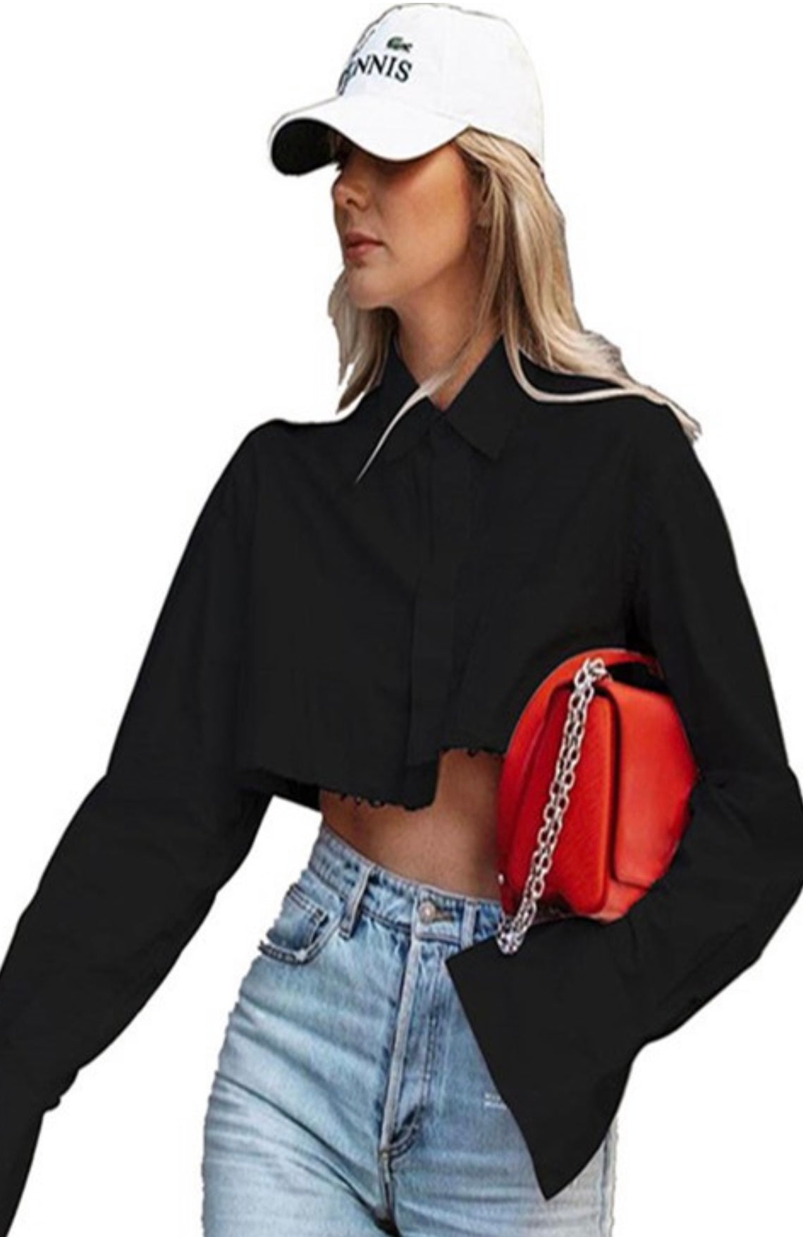 Long Sleeves Black Crop Top