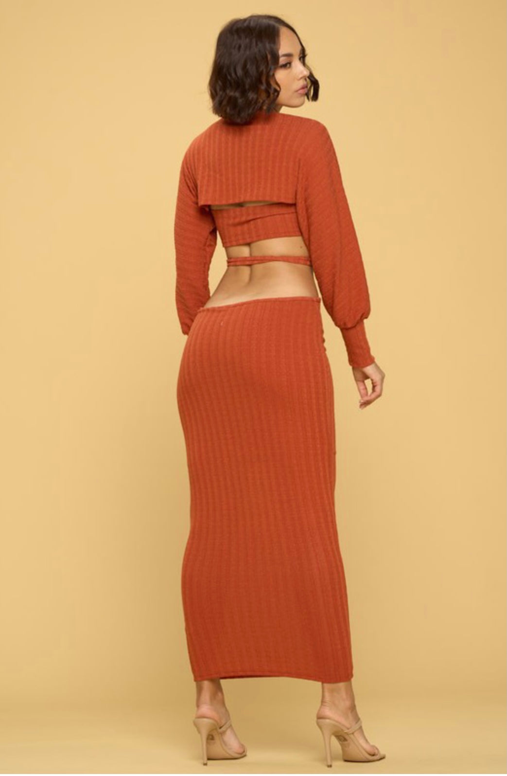 Strapless Crop Top, Bolero and Midi Pencil Skirt