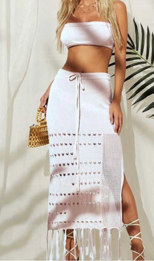 Boho white two piece set, cover up