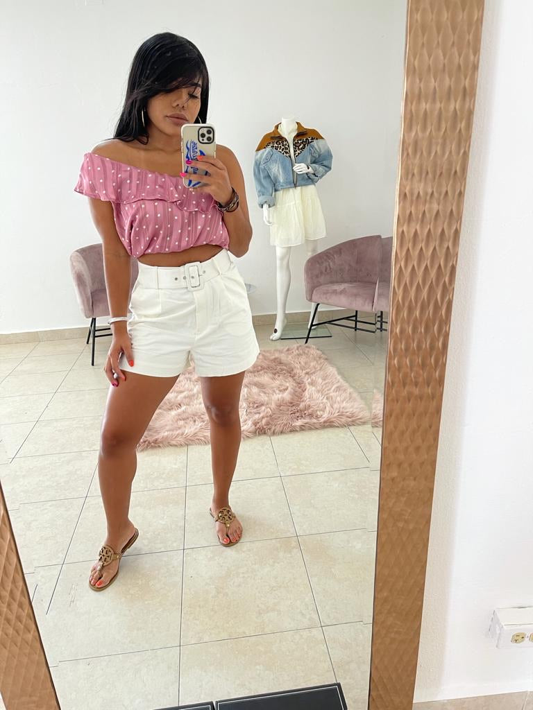 White Short with Belt