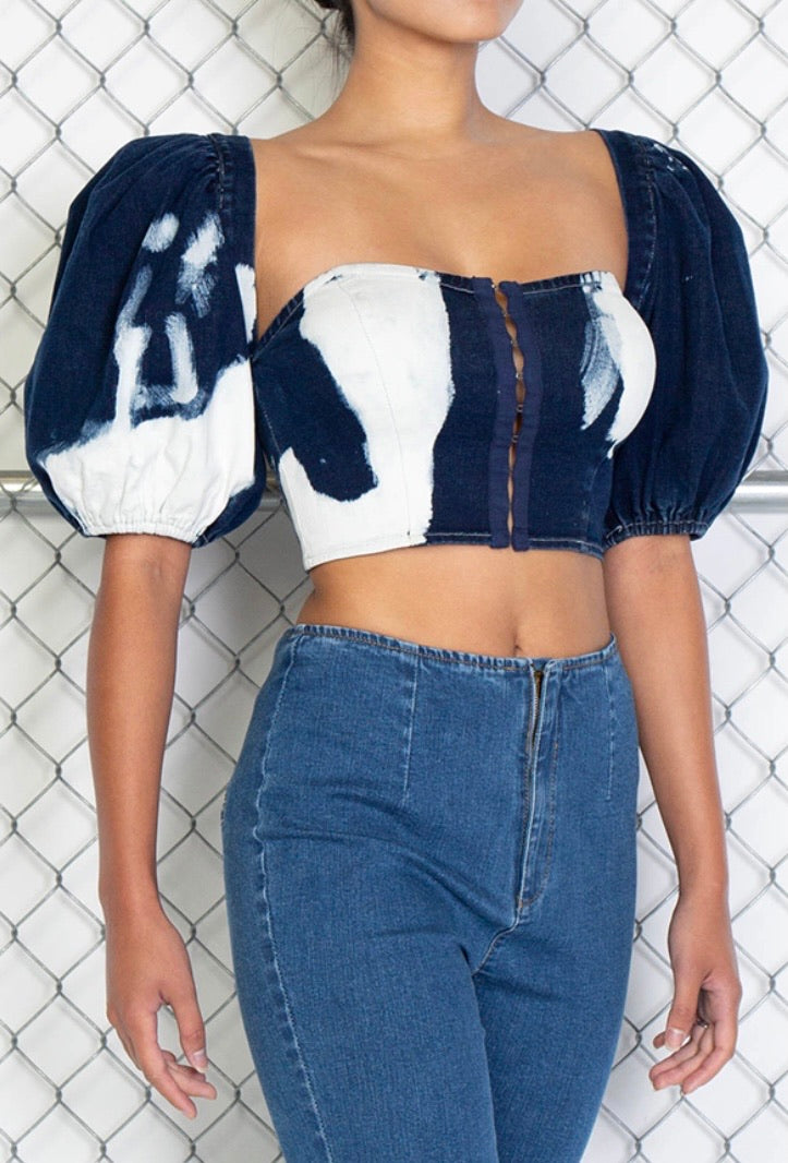 Square Neck Corset Denim Crop Top