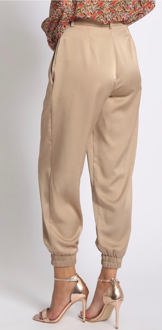 Pantalon jogger camel satin