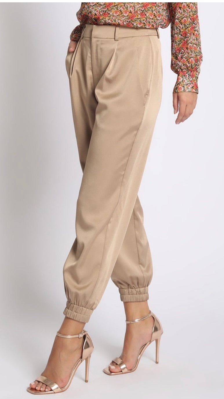 Pantalon jogger camel satin