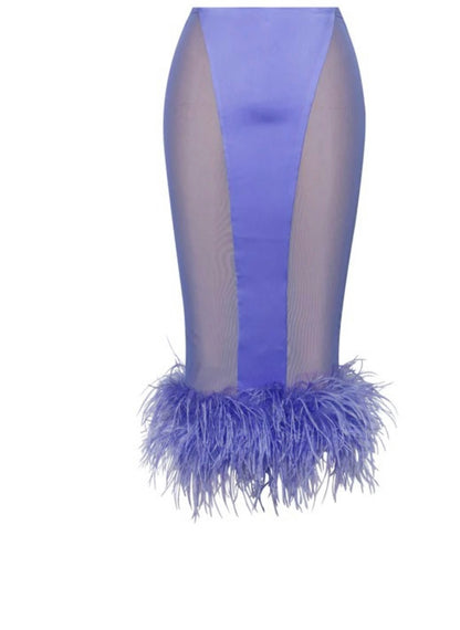 Feather Trim Satin Mesh Skirt