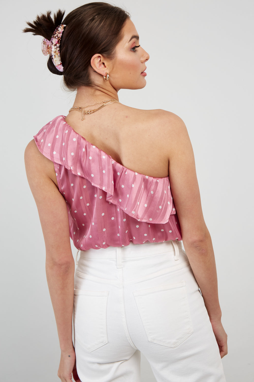 One Shoulders Satin Crop Top