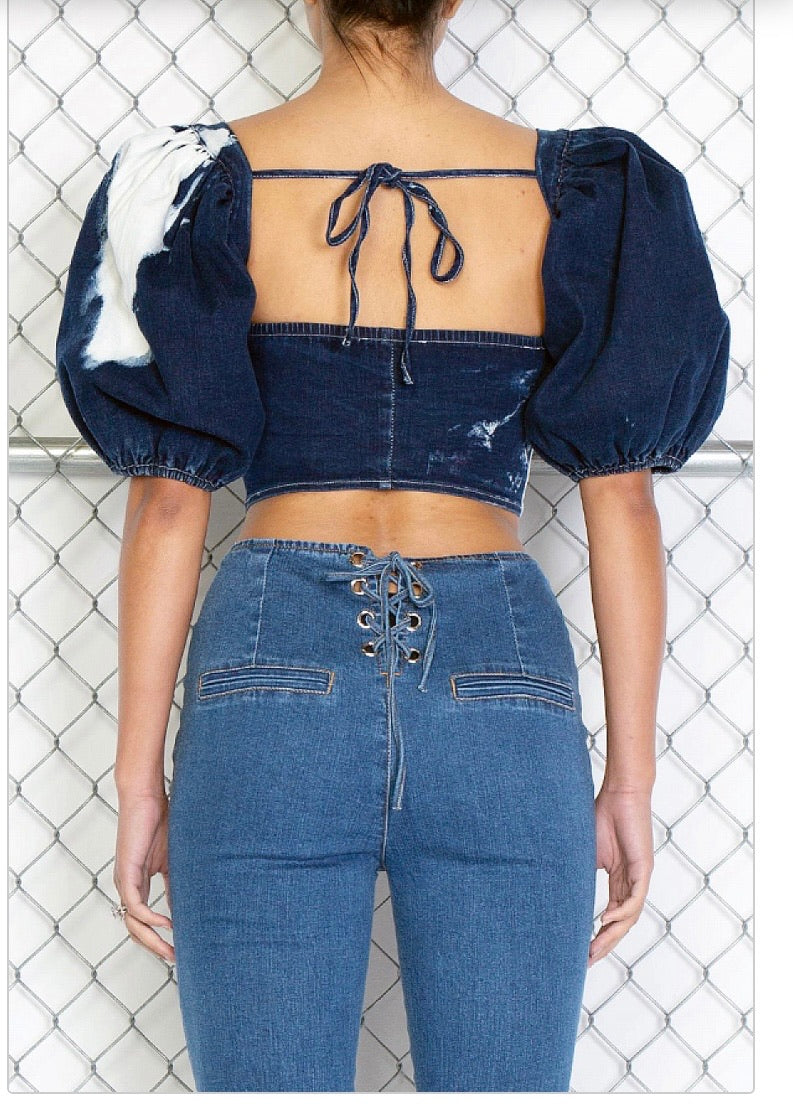 Square Neck Corset Denim Crop Top