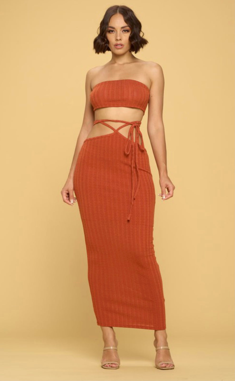 Strapless Crop Top, Bolero and Midi Pencil Skirt